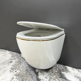 Унітаз підвісний VBI VULCANO 48х36 см безободковий з кришкою soft-close кераміка білий/золотий VBI-020402
