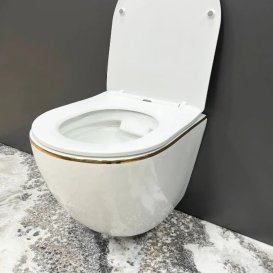 Унітаз підвісний VBI VULCANO 48х36 см безободковий з кришкою soft-close кераміка білий/золотий VBI-020402