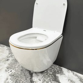 Унитаз подвесной VBI VULCANO 48х36 см безободковый с крышкой soft-close керамика белый/золотой VBI-020402
