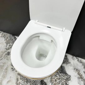 Унітаз підвісний VBI VULCANO 48х36 см безободковий з кришкою soft-close кераміка білий/золотий VBI-020402