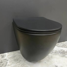 Унітаз підвісний VBI VULCANO 49х37 см безободковий з кришкою soft-close кераміка чорний матовий VBI-020412