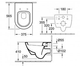 Унітаз підвісний Villeroy & Boch колекція Subway 2.0 56001001 + 9M78S101 + Комплект 3 в 1 Geberit Duofix 458.121.21.1