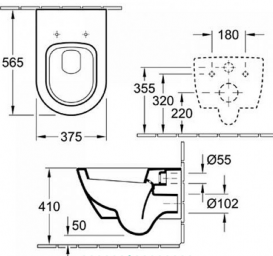 Унитаз подвесной Villeroy&Boch коллекция Subway 2.0 56001001+9M78S101 + Комплект 4 в 1 TeceBase 9400005