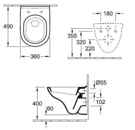 Унітаз підвісний Villeroy & Boch O.Novo 5688H101 укорочений + Сидіння + Інсталяція ViConnect 92246100 + Кнопка змиву 92248561
