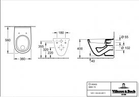 Унитаз подвесной Villeroy & Boch O.Novo 36х56 см горизонтальный смыв CeramicPlus альпийский белый 566210R1