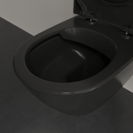 Підвісний унітаз Villeroy & Boch Subway 2.0 37х56 см з кришкою санітарна кераміка Pure Black CeramicPlus 5614R0R7+8M42S1R7
