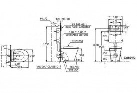 Унітаз приставний TOTO CW без сидіння і бачка білий CW824PJ