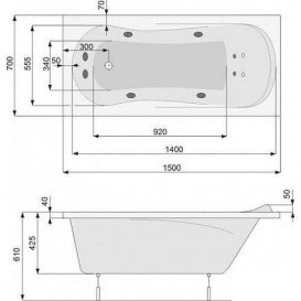 Ванна аеро- та гідромасажна акрилова прямокутна PoolSpa Muza 150х70 система Titanium білий PHPD510STTC0000