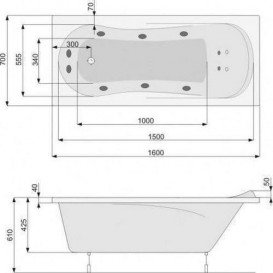 Ванна аеро- та гідромасажна акрилова прямокутна PoolSpa Muza 160х70 система Titanium білий PHPD610STTC0000