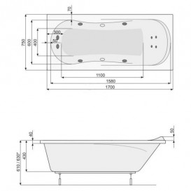 Ванна аэро- и гидромассажная акриловая прямоугольная PoolSpa Muza 170х75 система Economy 2 белый PHPH310SO2C0000