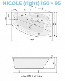 Ванна гідромасажна акрилова PoolSpa Nicole 160х95 R права система Economy 1 білий PHANF10SO2C0000