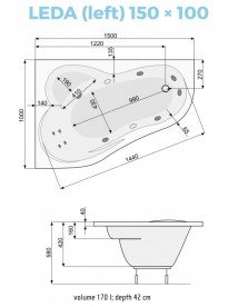 Ванна аеро- та гідромасажна акрилова PoolSpa Leda 150х100 L ліва система Smart 2 + білий PHAE510ST2C1960