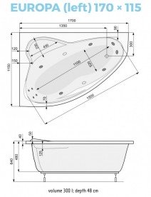 Ванна аэро- и гидромассажная акриловая PoolSpa Europa 170х115 L левая система Smart 2 + белый PHAD210ST2C1960