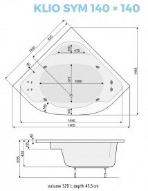 Ванна аэро- и гидромассажная акриловая PoolSpa Klio Sym 140х140 система Smart 2 белый PHS3610ST2C0000