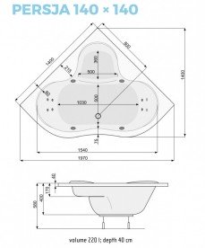 Ванна аэро- и гидромассажная акриловая PoolSpa Persja 140х140 система Titanium белый PHSE310STTC0000