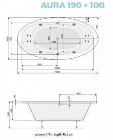 Ванна аэро- и гидромассажная акриловая PoolSpa Aura 190х100 система Economy 2 белый PHR7810SO2C0000