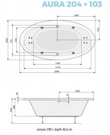 Ванна аэро- и гидромассажная акриловая PoolSpa Aura 204х103 система Smart 2 + белый PHRVO10ST2C1960