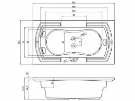 Ванна аеро- і гідромасажна акрилова Riho Lisette 195х105 см білий BZ1400554SV1502