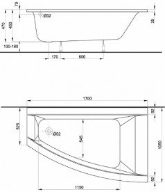Ванна акрилова асиметрична Kolo Clarissa 170х105 правобічна XWA0870000