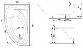 Ванна акриловая асимметричная Kolo коллекция Spring 170х100х46.5 + Ножки SN7 + Сифон Geberit левосторонняя XWA307100G
