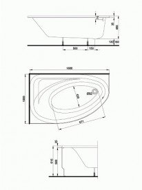 Ванна акрилова асиметрична Kolo колекція Spring 160х100х46.5 + Ніжки SN7 + Сифон Geberit левосторонняя XWA306100G