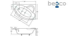 Ванна акрилова Besco Ada 140х90 см правостороння глянсовий білий #WAA-140-NP