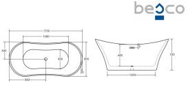 Ванна акриловая Besco Amber 170х80 см с сифоном клик-клак хром глянцевый белый #WAS-170-AB