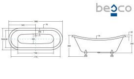 Ванна акрилова Besco Amelia 190х77 см білі ніжки глянсовий чорний/глянсовий білий AM190-BWBI-O