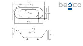 Ванна акриловая Besco Avita 180х80 см левосторонняя глянцевый белый #WAV-180-NL