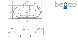 Ванна акрилова Besco Avita 180х80 см правостороння глянсовий білий #WAV-180-NP