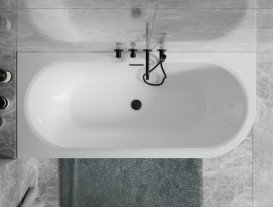 Ванна акриловая Besco Avita A-Line левая 150х75 см с матовым черным сифоном матовый черный/глянцевый белый  #WAA-15AMLCS