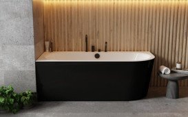 Ванна акриловая Besco Avita A-Line левая 170х75 см с сифоном хром матовый черный/глянцевый белый #WAA-17AMLN