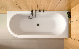 Ванна акриловая Besco Avita A-Line правая 160х75 см с матовым черным сифоном глянцевый белый #WAA-160APCS