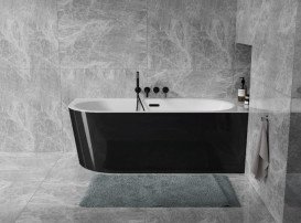 Ванна акриловая Besco Avita A-Line правая 170х75 см с сифоном хром матовый черный/глянцевый белый #WAA-17AMPS