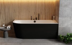 Ванна акриловая Besco Avita A-Line правая 150х75 см с белым сифоном матовый черный/глянцевый белый #WAA-15AMPBN