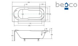 Ванна акрилова Besco Bona 160х70 см глянцевий білий #WAB-160-PK