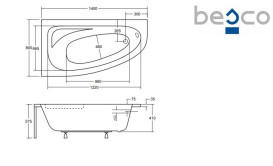 Ванна акрилова Besco Cornea 140х80 см лівостороння глянсовий білий #WAC-140-NL