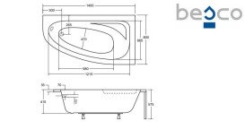 Ванна акриловая Besco Cornea 140х80 см правосторонняя глянцевый белый #WAC-140-NP