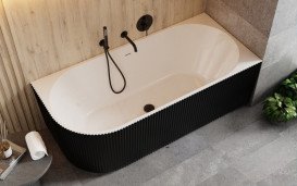 Ванна акриловая Besco Denaya 170х78 см правая с матовым черным сифоном глянцевый черный/глянцевый белый #WASB-170DPB
