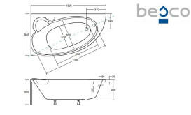 Ванна акриловая Besco Finezja Nova 140х95 см левосторонняя глянцевый белый #WAF-140-NL