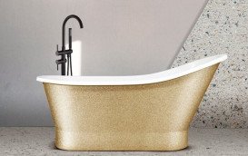 Ванна из искусственного камня Besco Gloria 160х68 см с сифоном клик-клак хром Mineral DuraBe золото/белый #WMD-160-GLZ