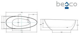 Ванна акриловая Besco Goya 142х62 см с сифоном клик-клак хром черный глянцевый/глянцевый белый #WMD-140-GBW