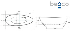 Ванна акрилова Besco Goya 170х72 см із сифоном клік-клак хром глянсовий білий #WMD-170-G