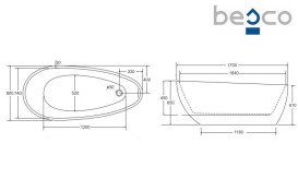 Ванна акриловая Besco Goya A-Line 170х80 см с сифоном клик-клак хром глянцевый белый #WAS-170-G