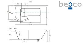 Ванна акриловая Besco Inspiro 170х70 см левосторонняя глянцевый белый #WAI-170-NLE