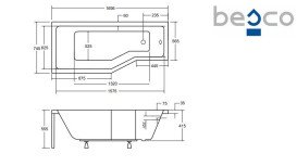 Ванна акрилова Besco Integra 170х75 см лівостороння глянсовий білий #WAI-170-PL
