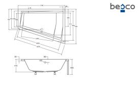 Ванна акрилова Besco Intima Duo 180х125 см лівостороння глянсовий білий #WAID-180-NL
