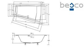 Ванна акрилова Besco Intima Duo Slim 170х125 см правостороння глянсовий білий #WAID-170-SP