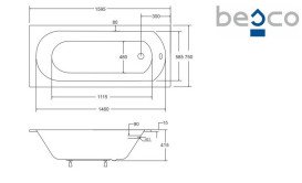Ванна акрилова Besco Intrica Slim 160х75 см білий глянсовий #WAIN-160-SL