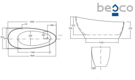 Ванна акриловая Besco Keya 165х70 см с сифоном клик-клак хром глянцевый белый #WMD-165-K
